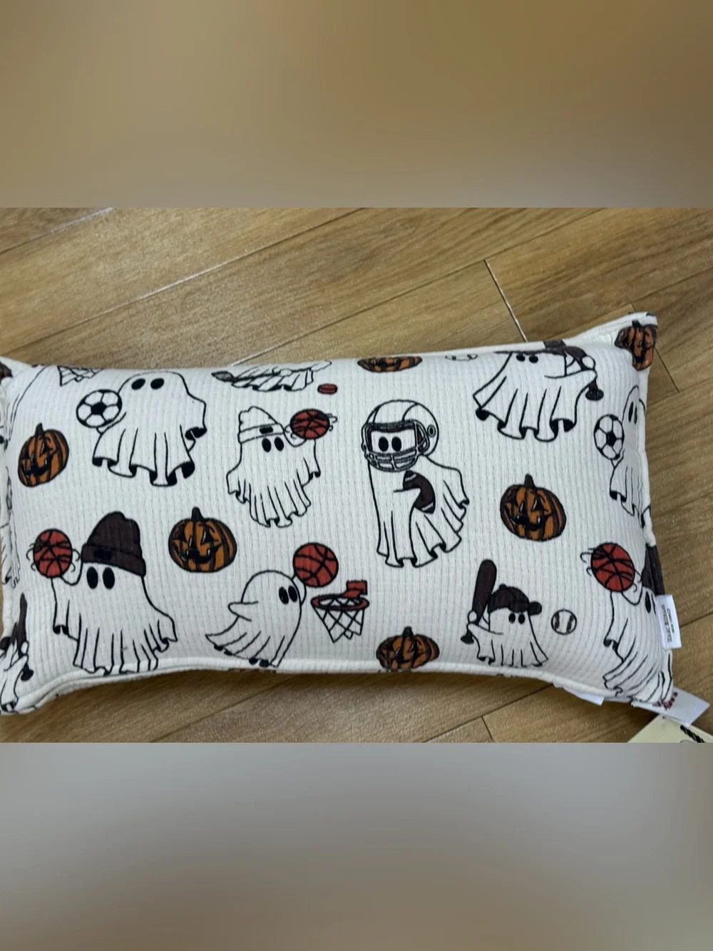 Isaac Mizrahi White Ghosts & Pumpkin Sports Print Decorative Pillow